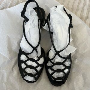 Womens Black Strappy Open-Toe Sandals